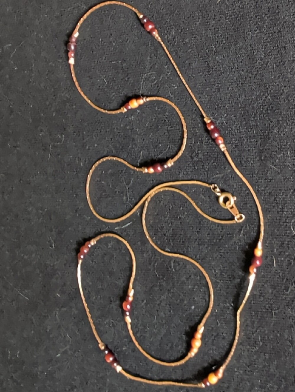 Retro Gold-Tone Beaded Layering Necklace With Spaced Burgundy and Amber Beads